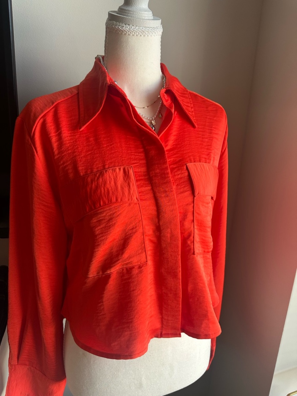 a new day Bright Orange Button-Down Pocket Shirt